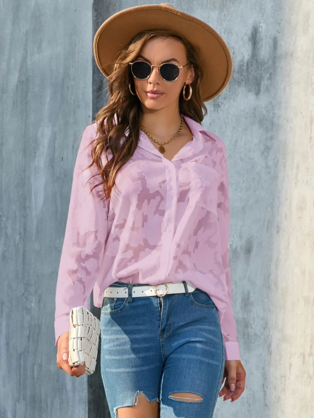 Full Size Collared Neck Long Sleeve Shirt Plus Size