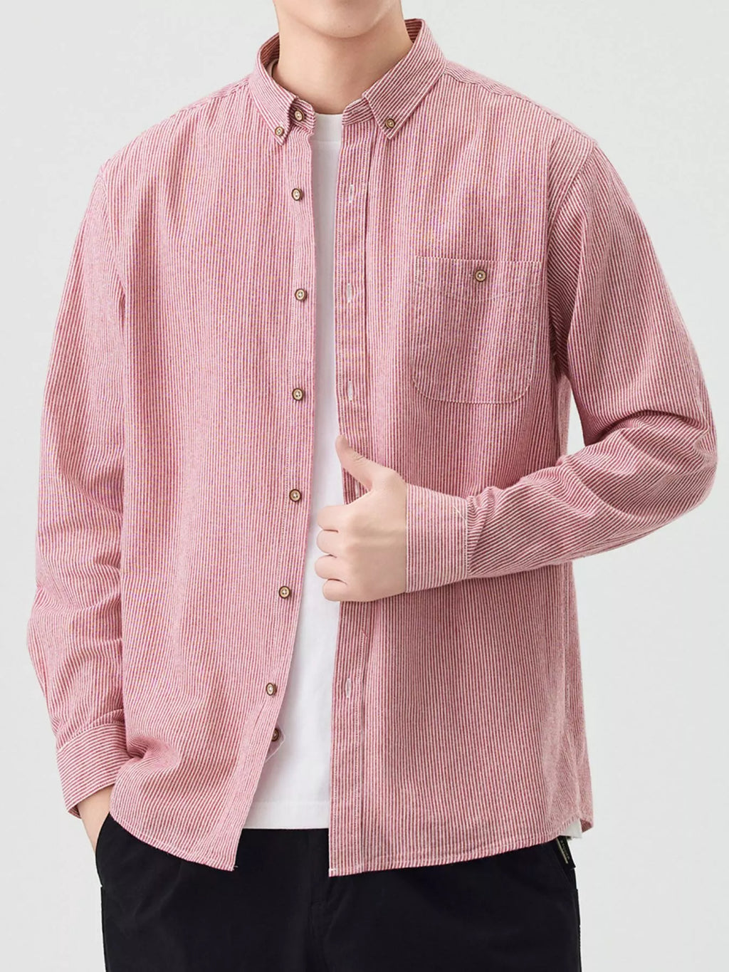 Men's Full Size Casual Striped Corduroy Shirt Plus Size
