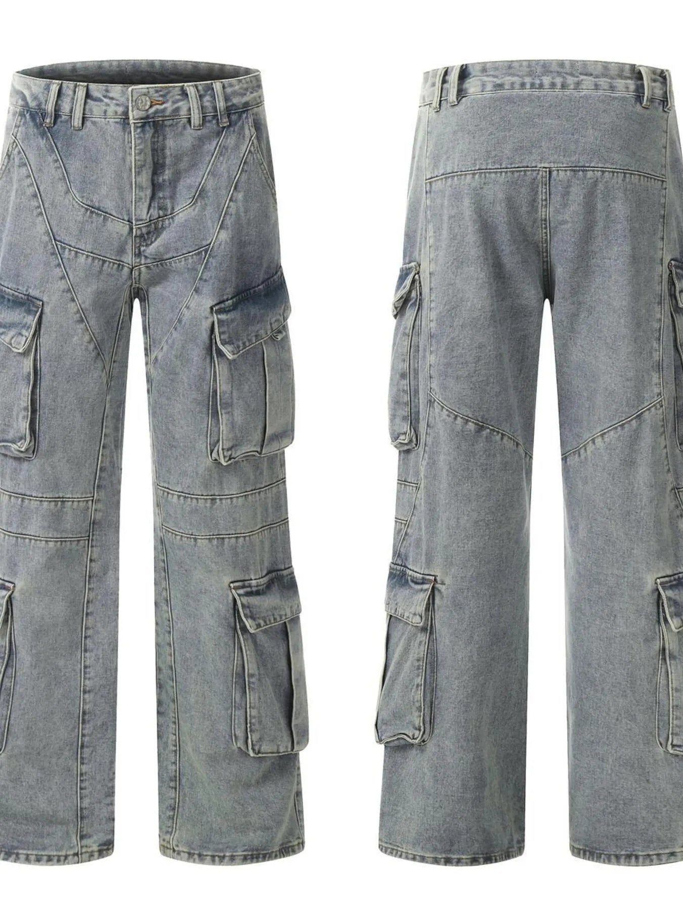 Men's Multi-Pocket Cargo Wide Leg Jeans