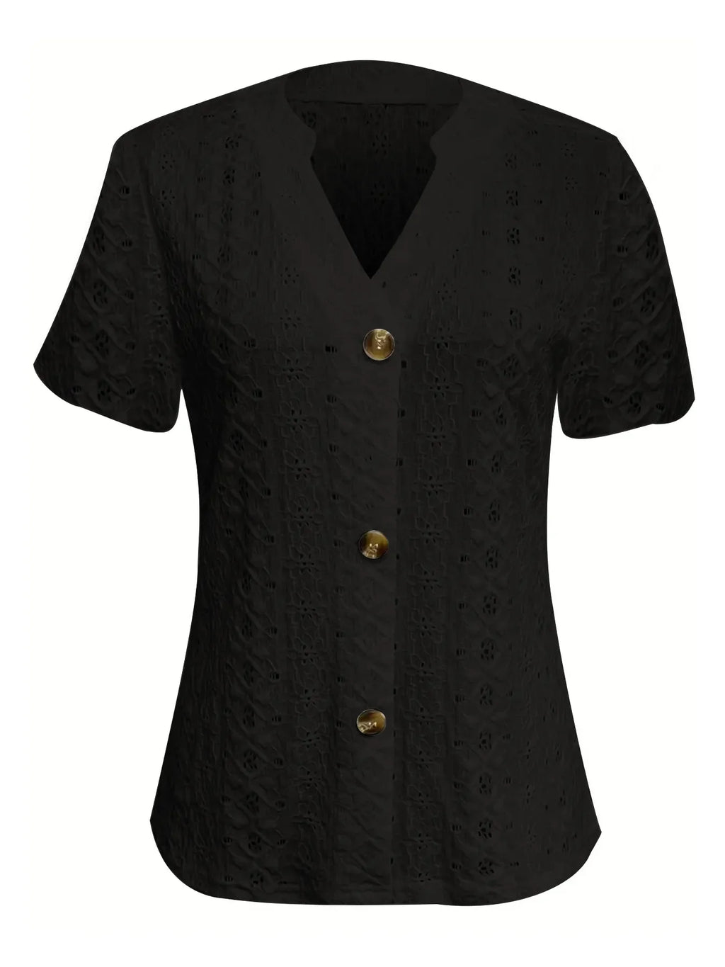 Openwork Notched Short Sleeve Top