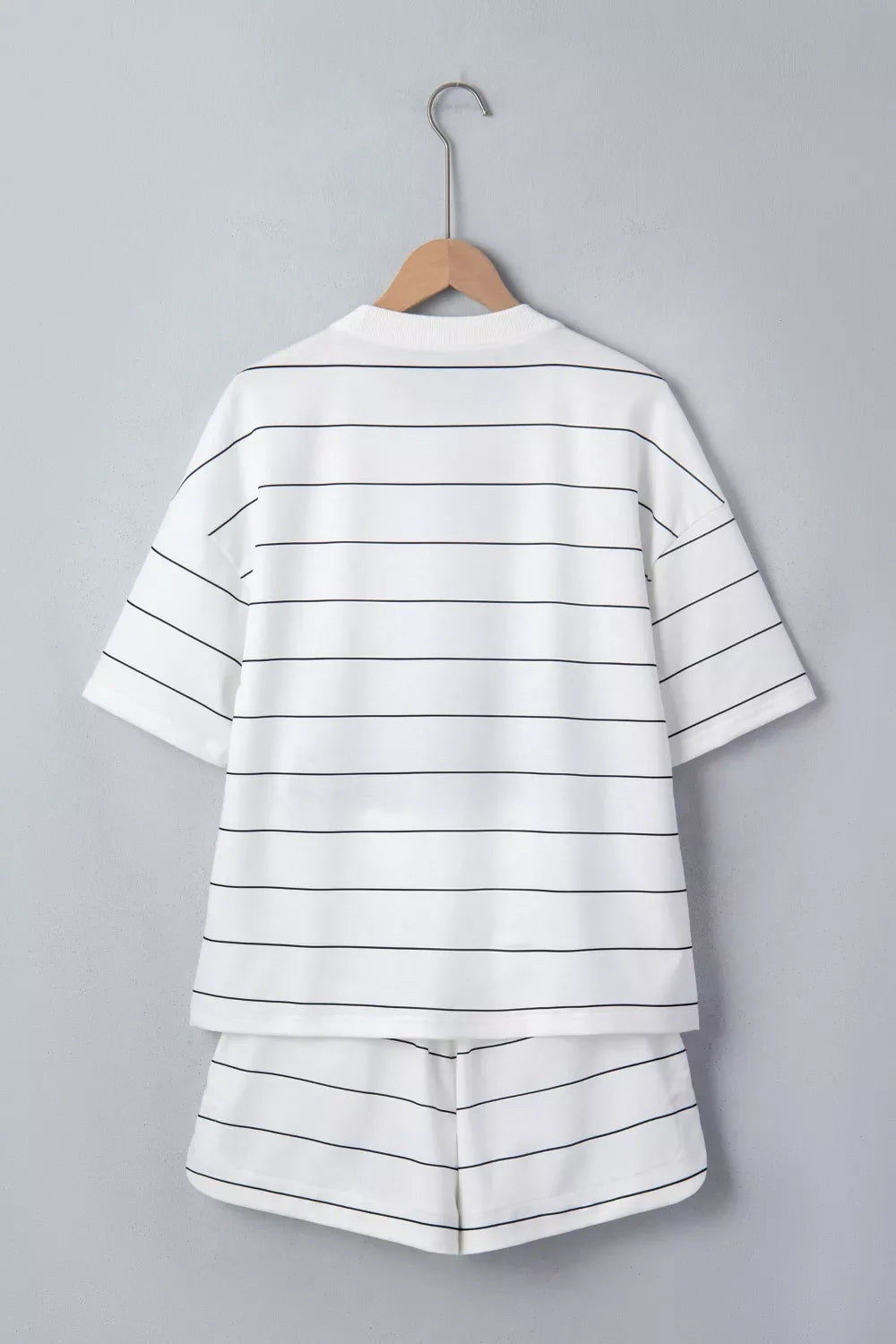 Stripe Half Sleeve Tee and Drawstring Shorts Set