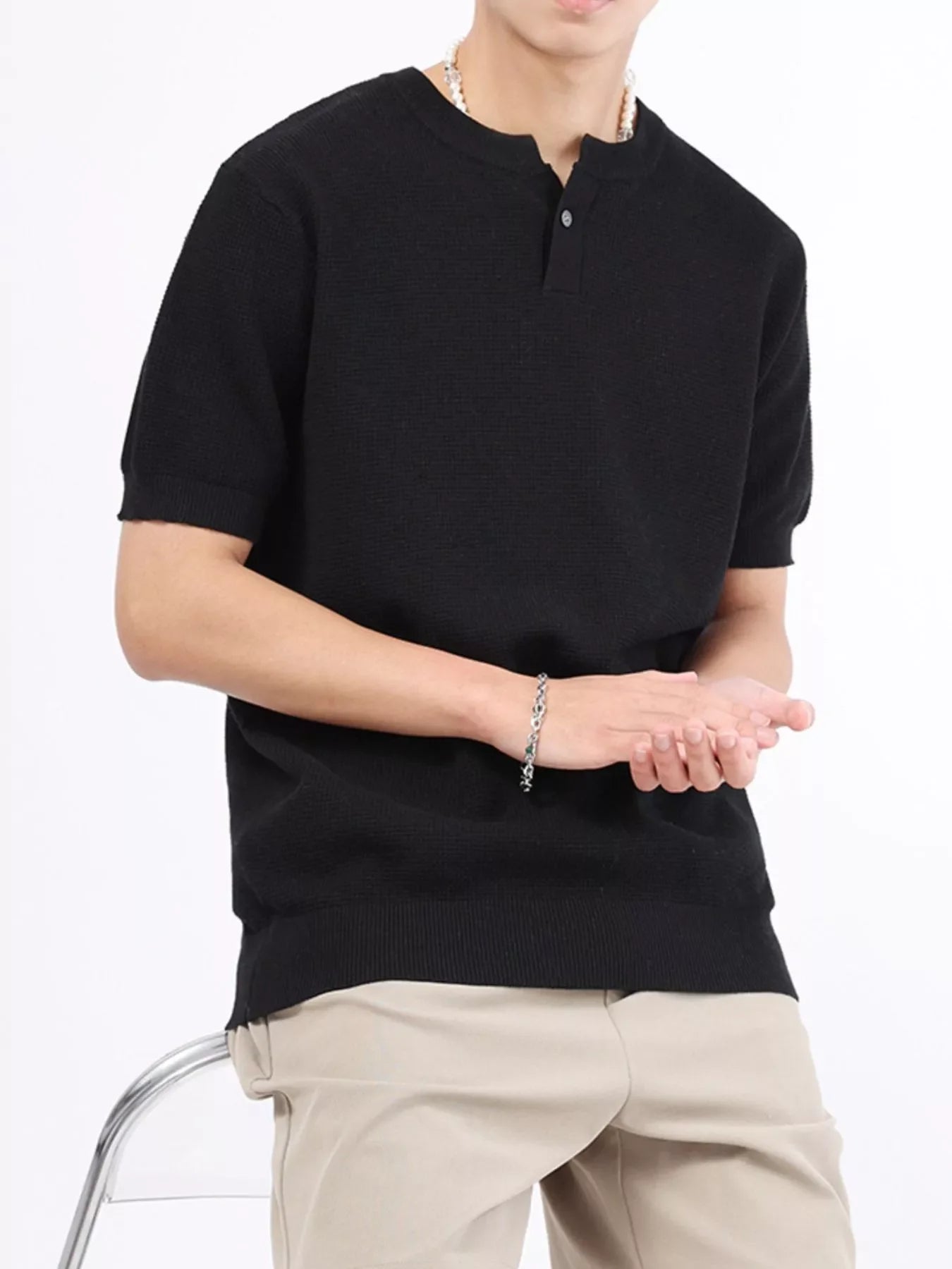 Men's Plus Size Casual Knitted Henley T-Shirt