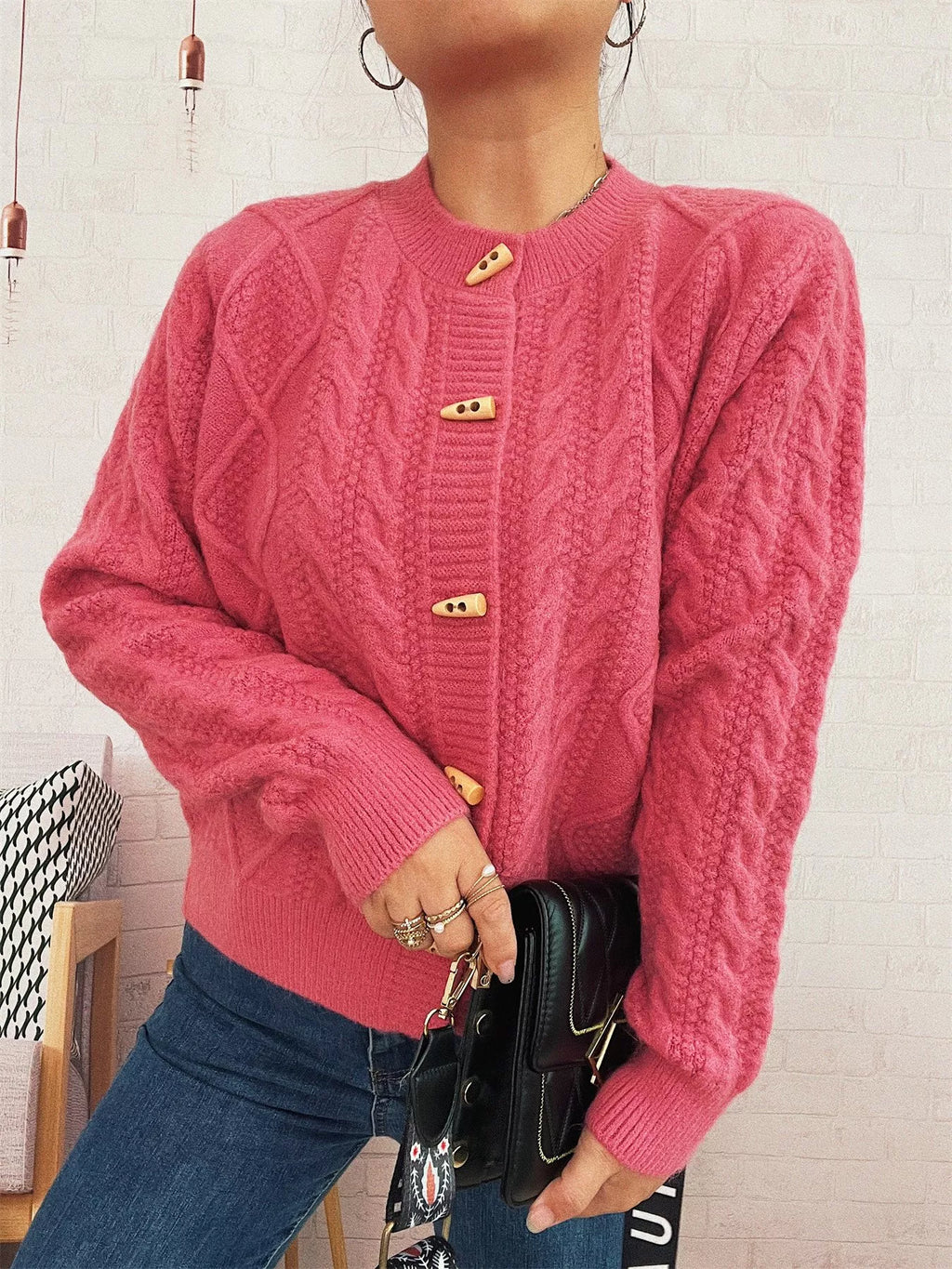 Cable Knit Button-Up Cardigan