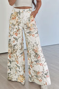 Vintage Style Floral Print High Waist Wide Leg Jeans