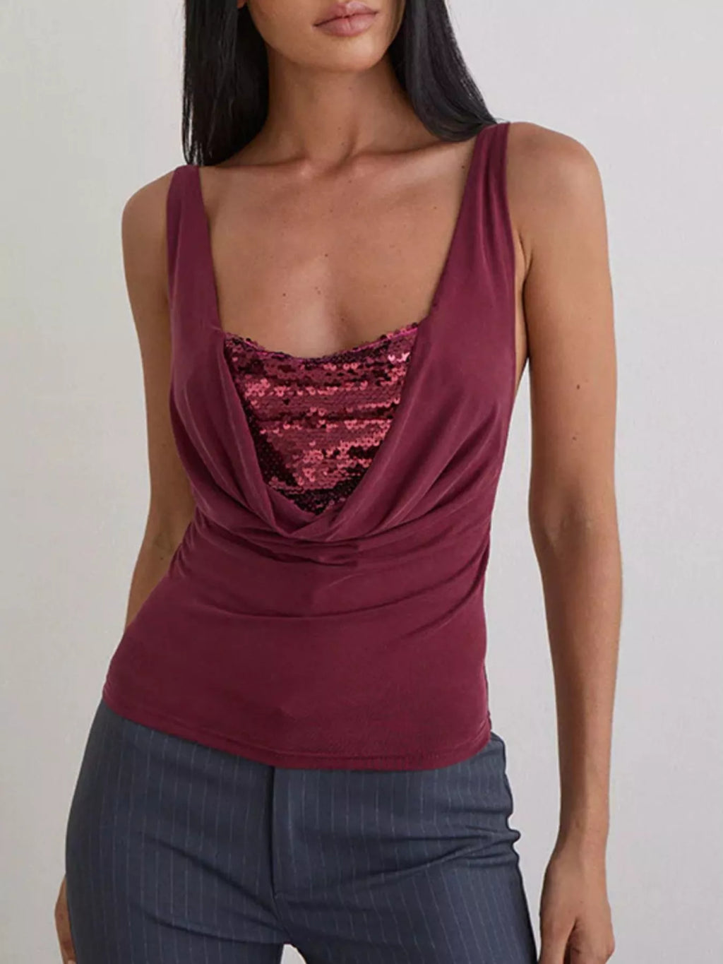 Sequin Detail Ruched Tank