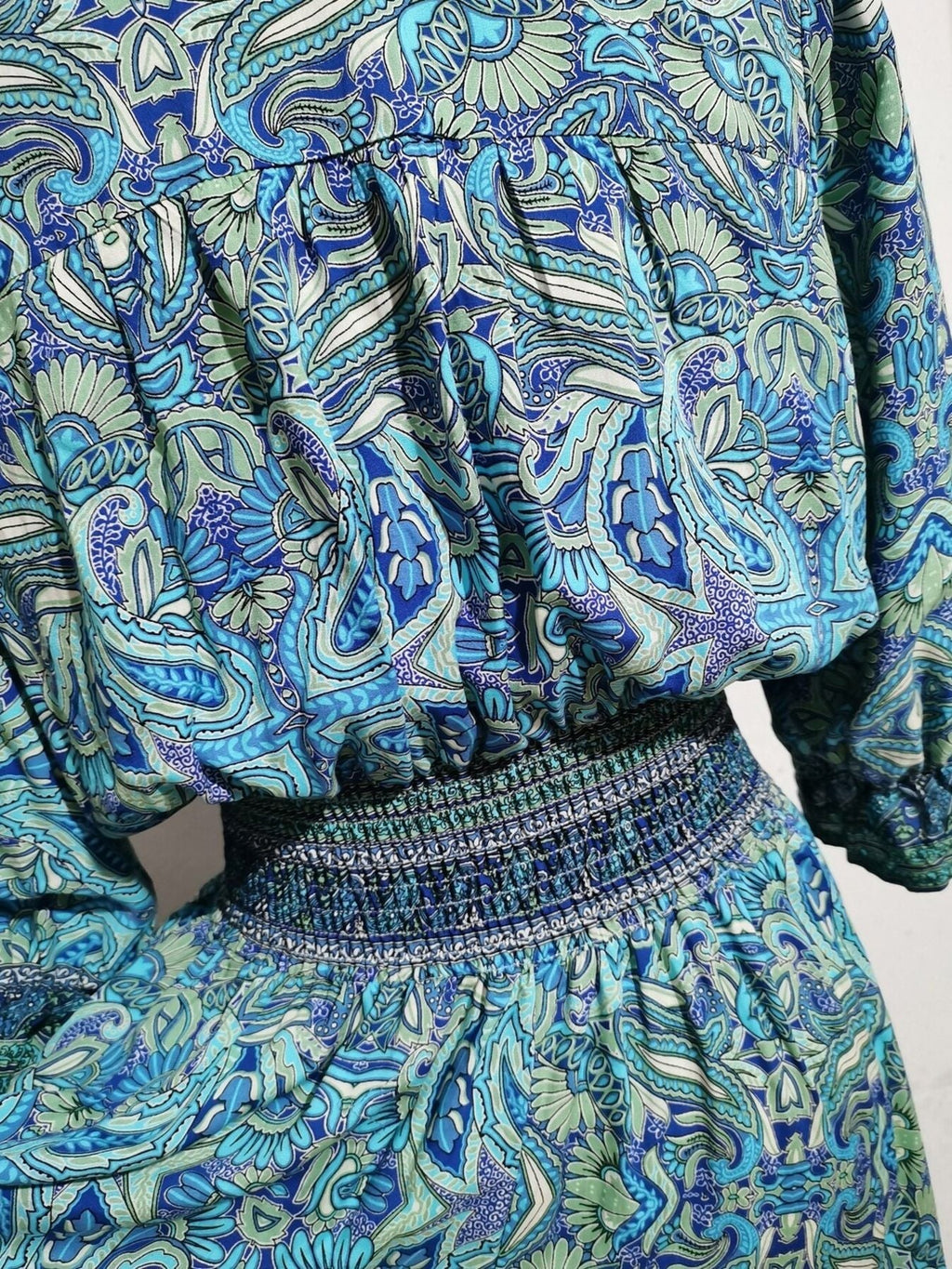 Paisley Print Half Sleeve Slit Midi Dress