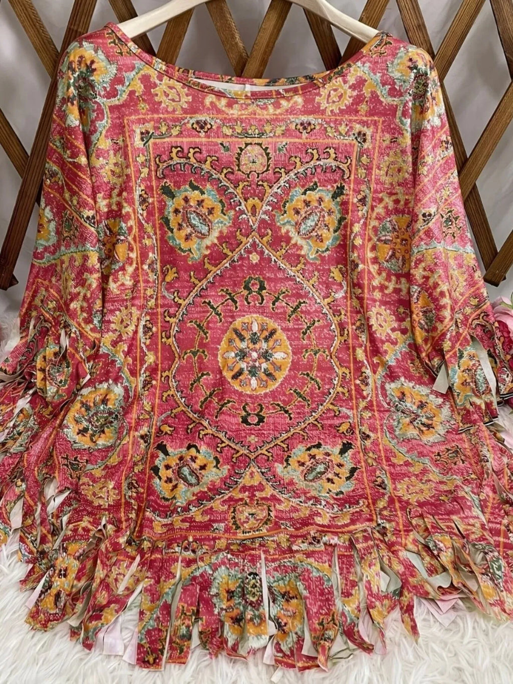 Plus Size Fringe Round Neck Cover Up