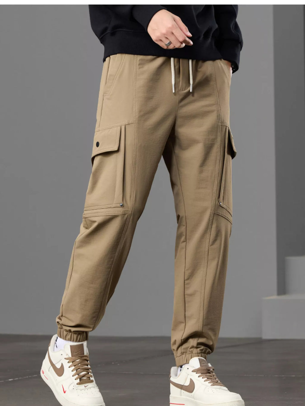 Men's Casual Cargo Pants with Drawstring Waist