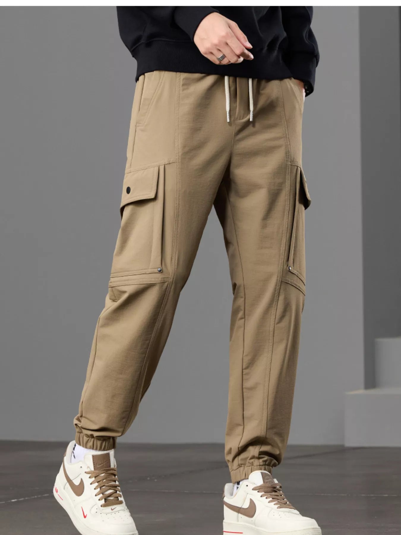 Men's Casual Cargo Pants with Drawstring Waist