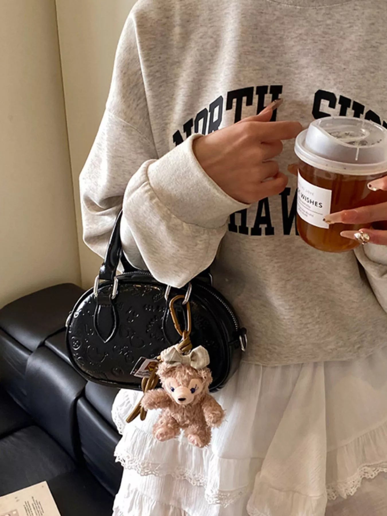 Embossed Pattern Top Handle Crossbody Bag