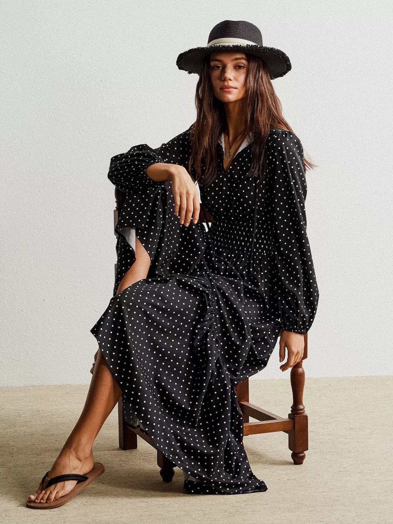Polka Dot Long Sleeve Maxi Dress