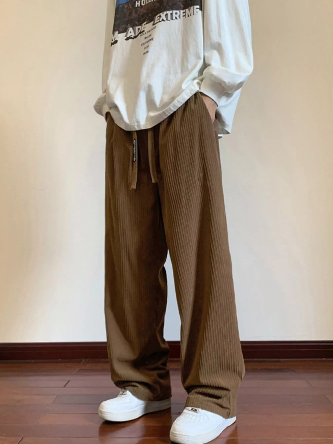 Men's Plus Size Corduroy Wide Leg Drawstring Pants