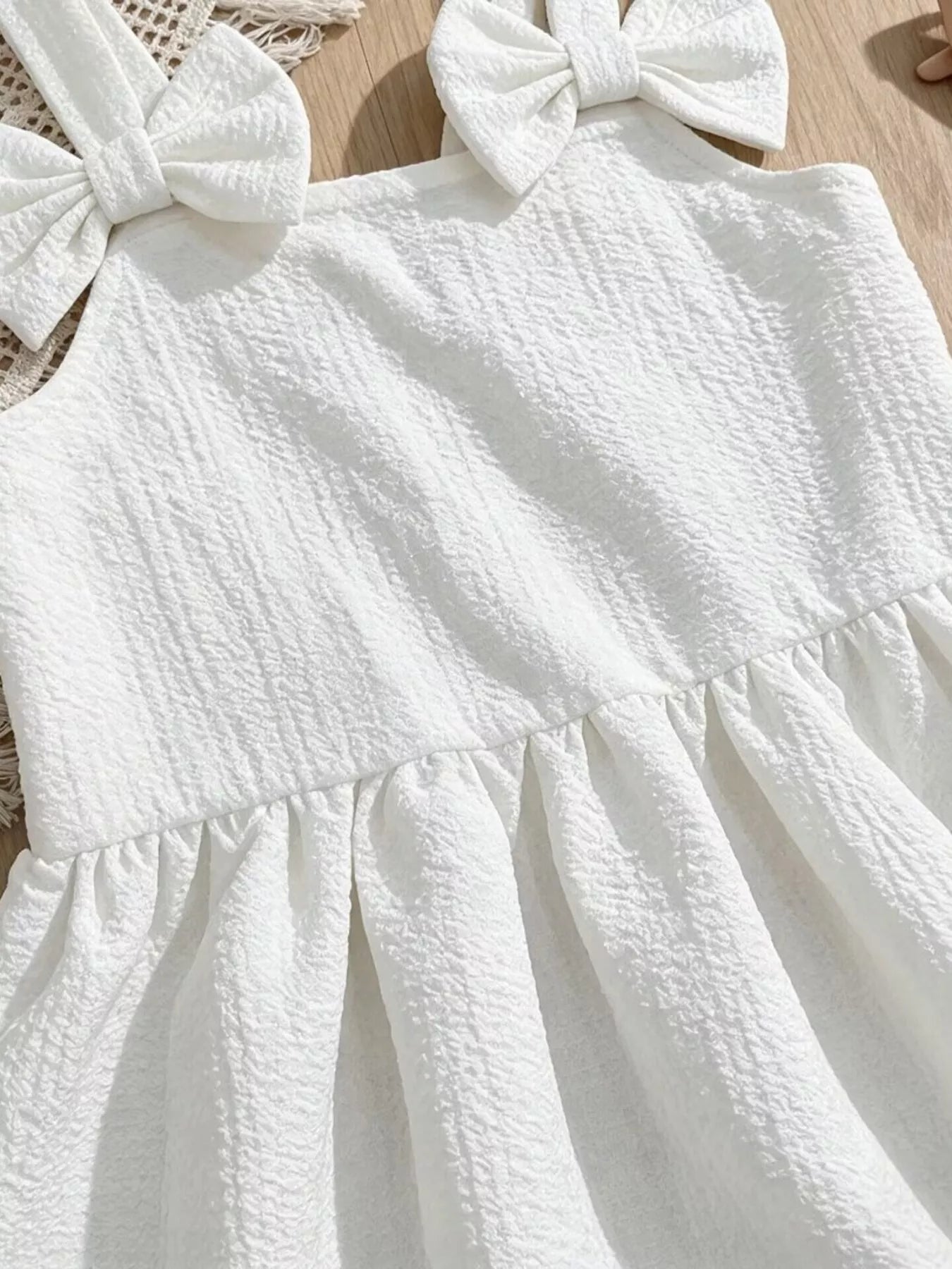 Children's Bowknot Decor Ruffle Hem Sleeveless Dress