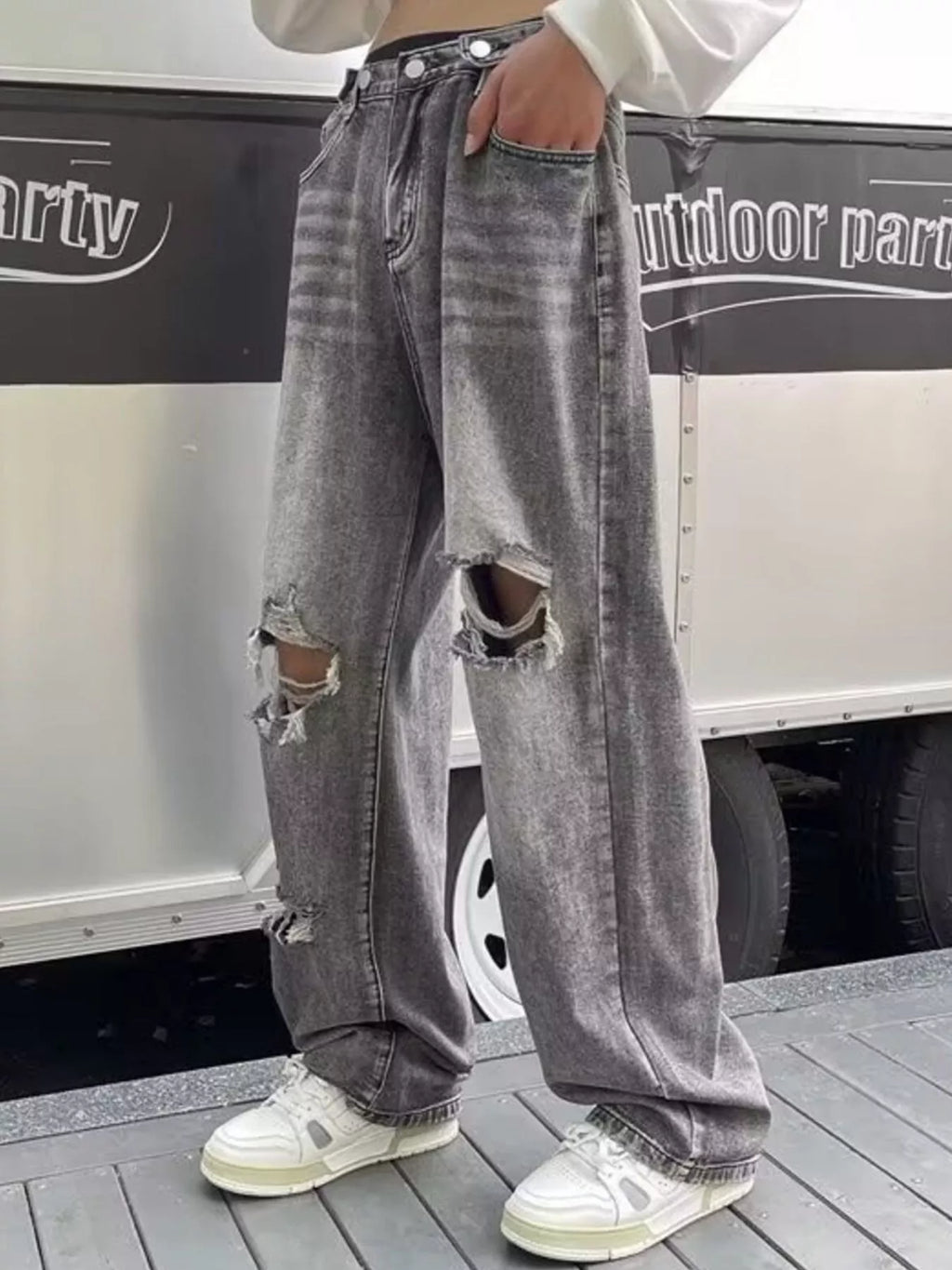 Men's Plus Size Distressed Wide Leg Jeans