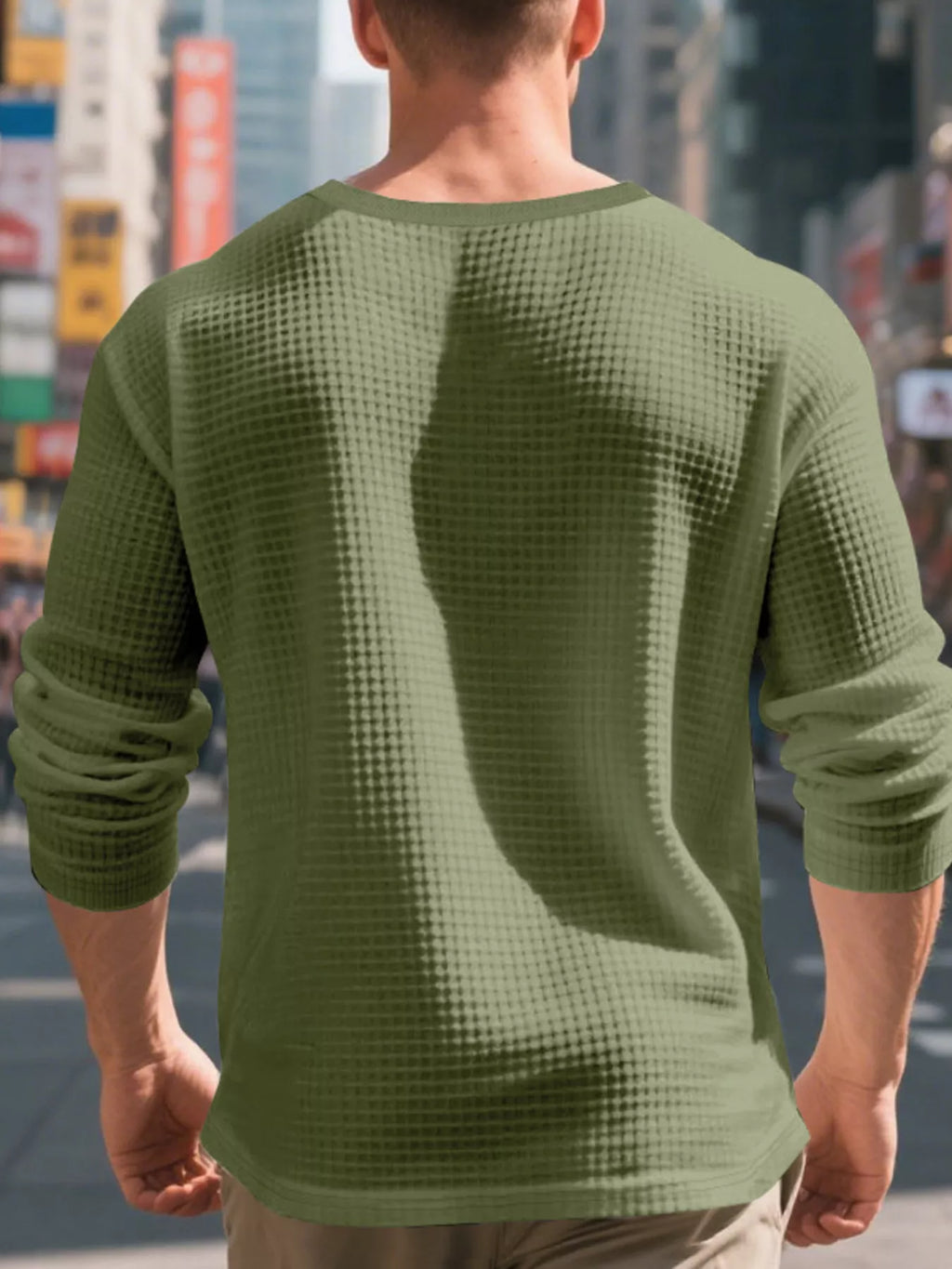Men's Plus Size Casual Waffle Knit Henley T-Shirt
