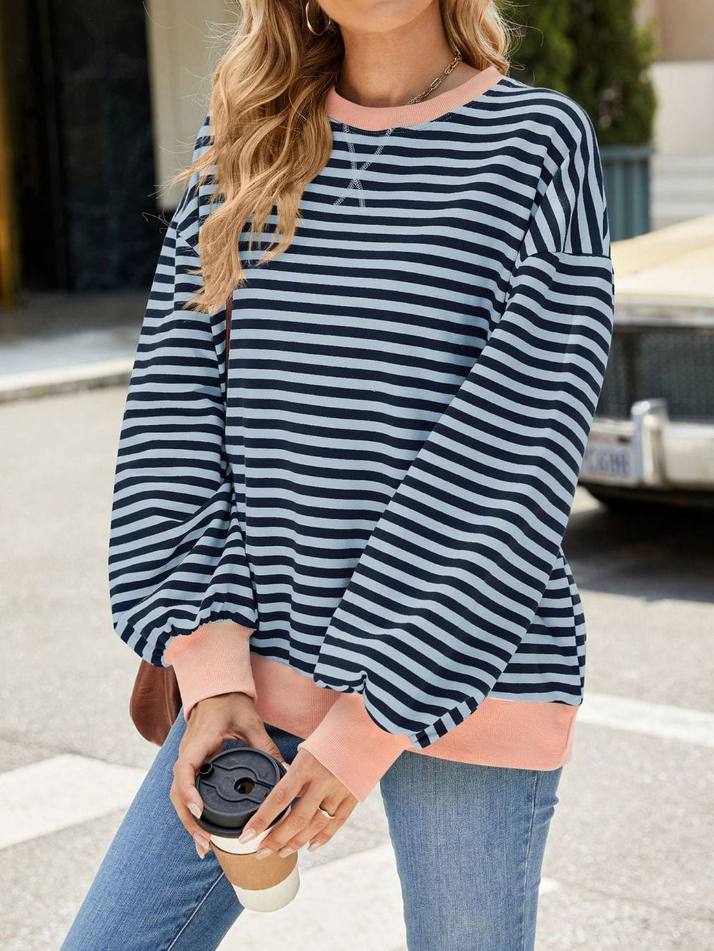 Striped Crew Neck Long Sleeve Sweatshirt