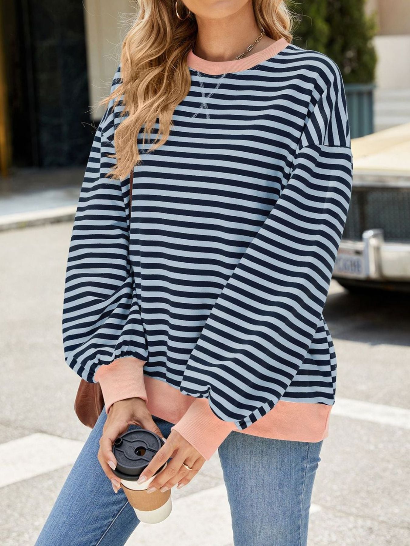 Striped Crew Neck Long Sleeve Sweatshirt