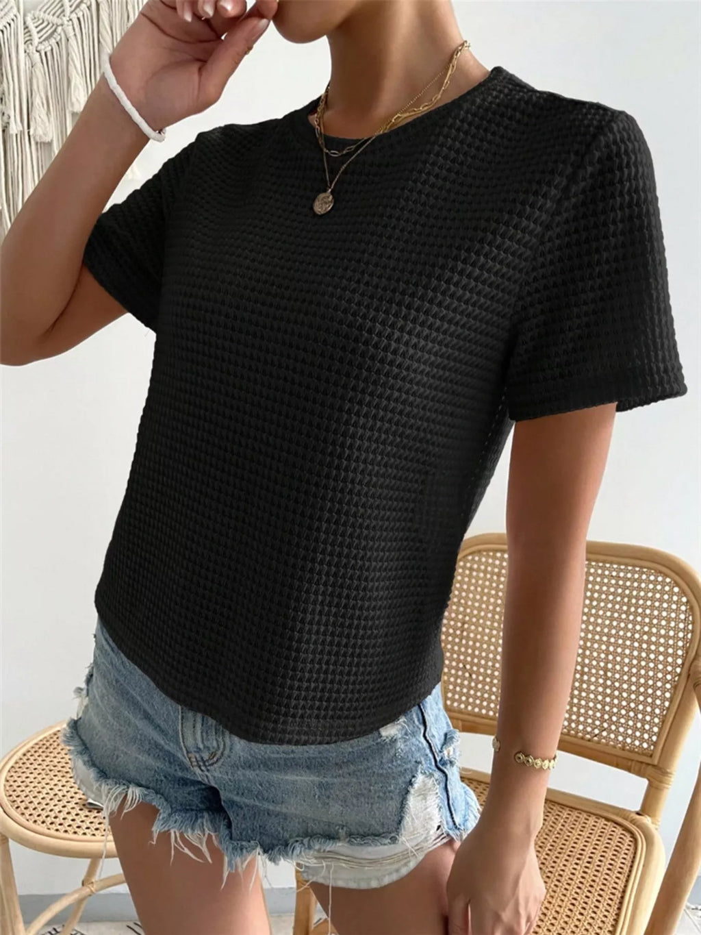 Waffle Knit Short Sleeve T-Shirt