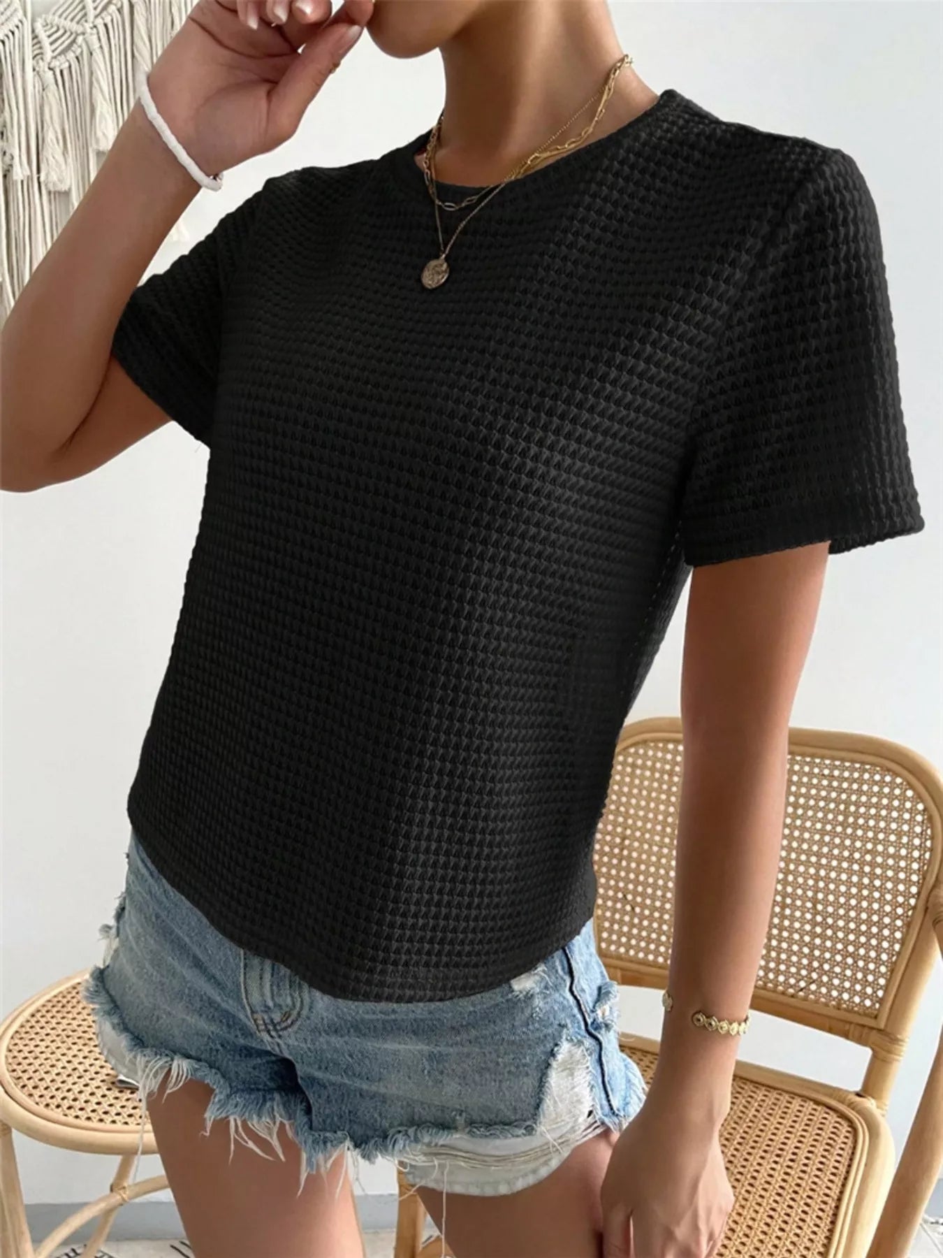Waffle Knit Short Sleeve T-Shirt
