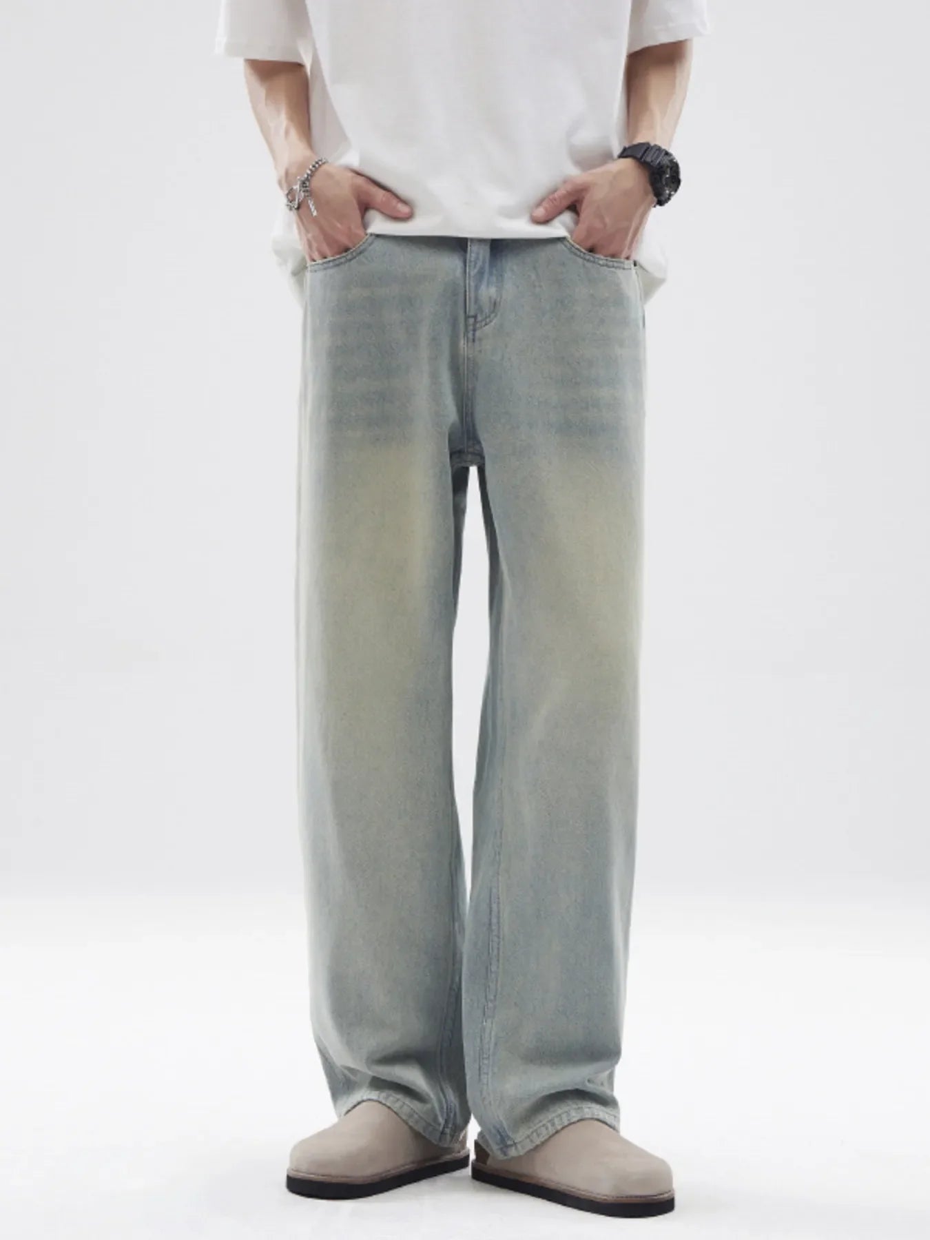 Men's Full Size Vintage Washed Wide Leg Relaxed Fit Jeans Plus Size