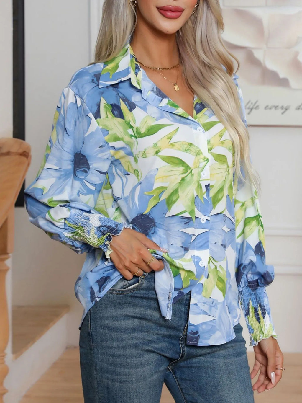 Printed Button Up Long Sleeve Shirt