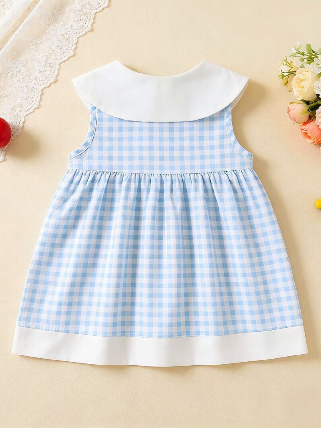 Children's Fruit Embroidered Sleeveless Plaid Dress