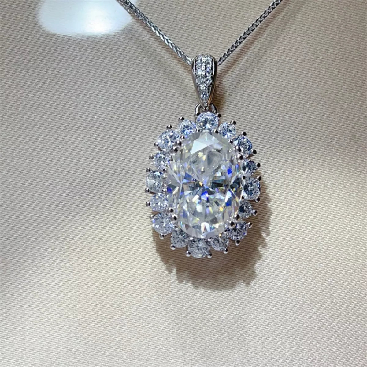 8 Carat Moissanite 925 Sterling Silver Pendant Necklace