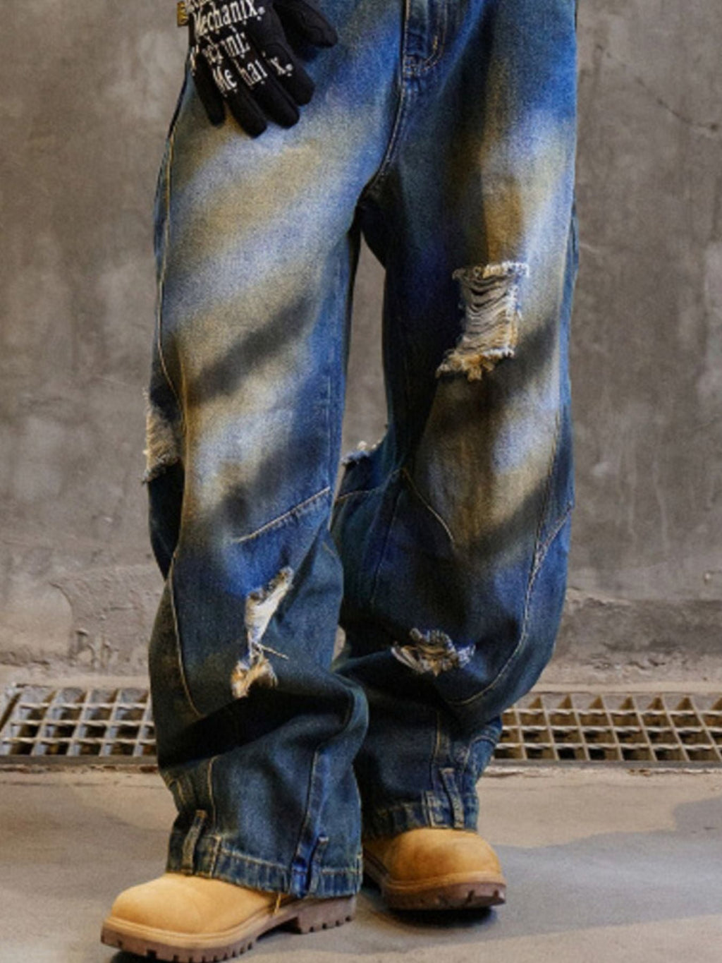 Men's Full Size Distressed Wide Leg Jeans Plus Size