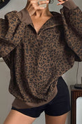 Leopard Print Quarter Zip Corduroy Sweatshirt