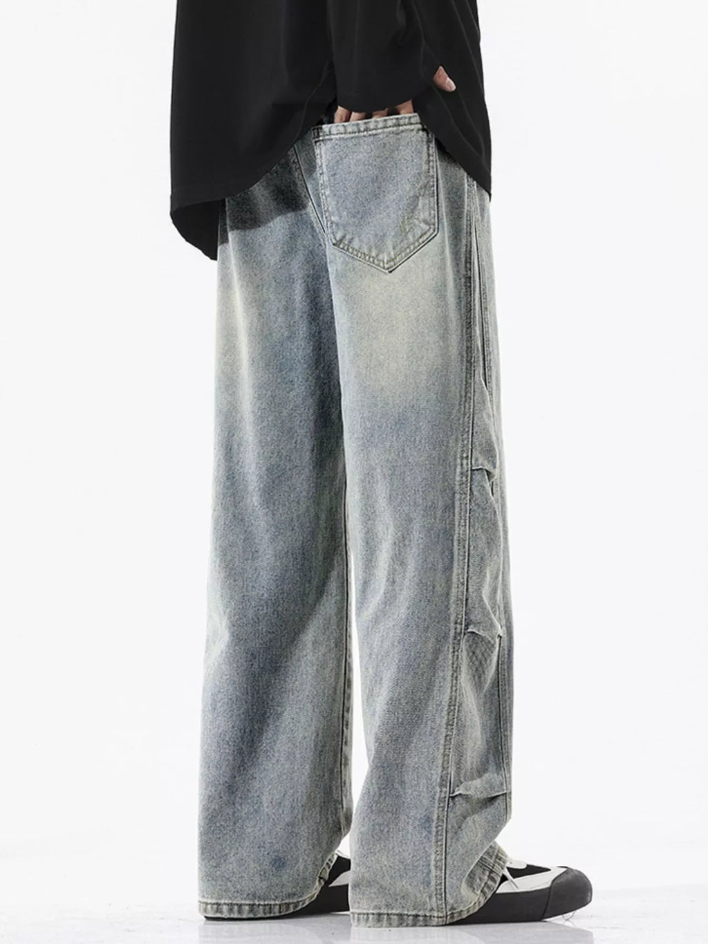 Men's Full Size Vintage Wash Wide Leg Jeans Plus Size