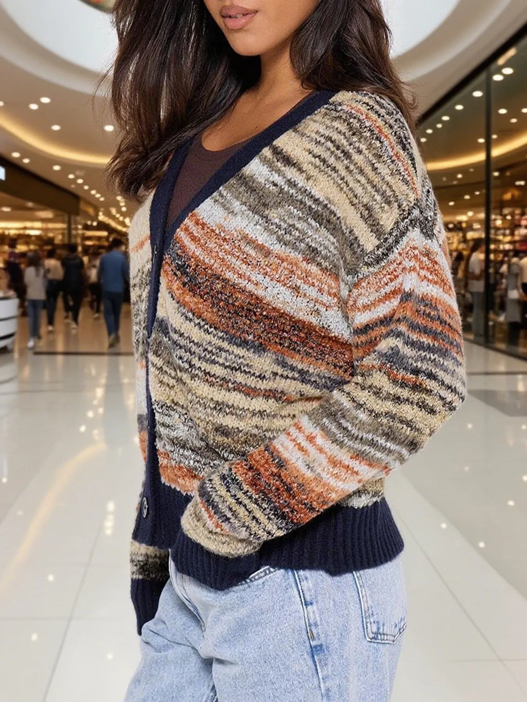 Gradient Stripe Button-Up Cardigan