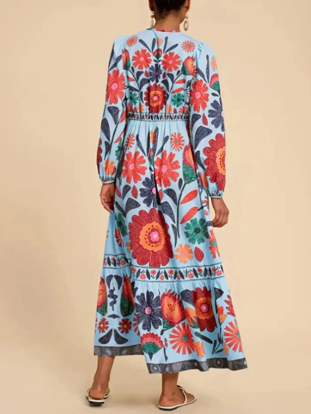 Floral Tie Waist Long Sleeve Dress