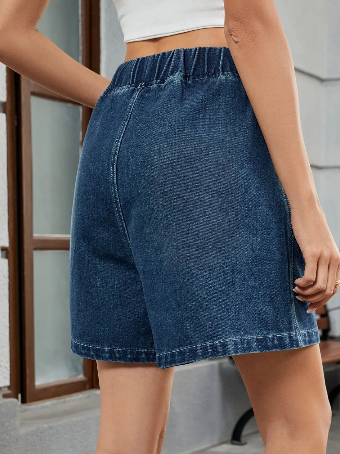 Elastic Waist Denim Shorts