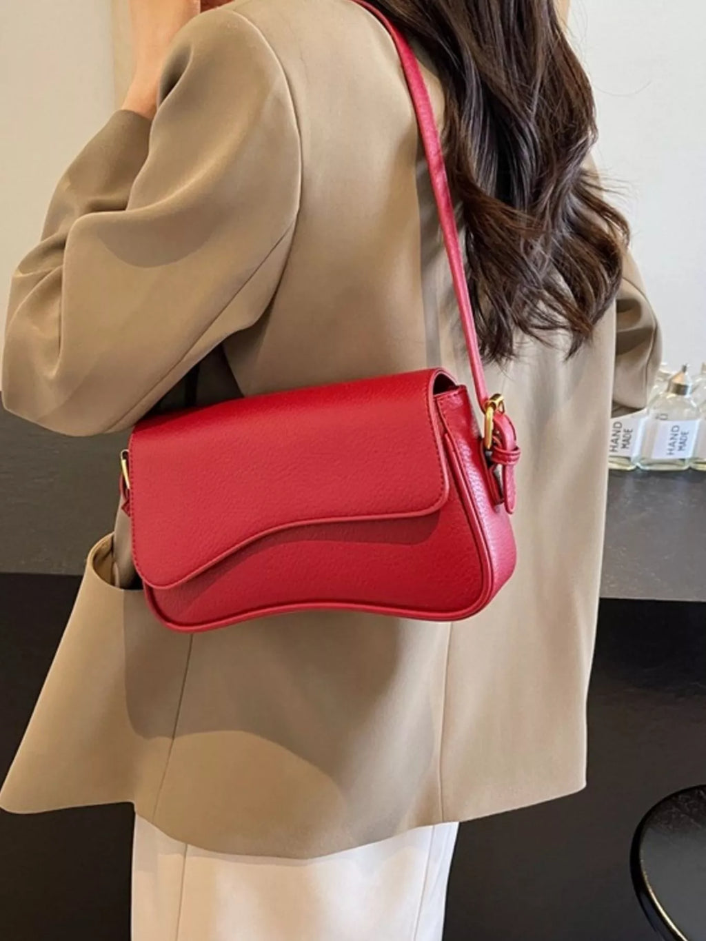 Solid Color Leather Crossbody Bag
