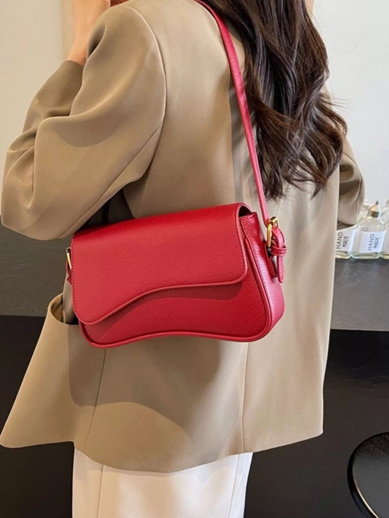 Solid Color Leather Crossbody Bag