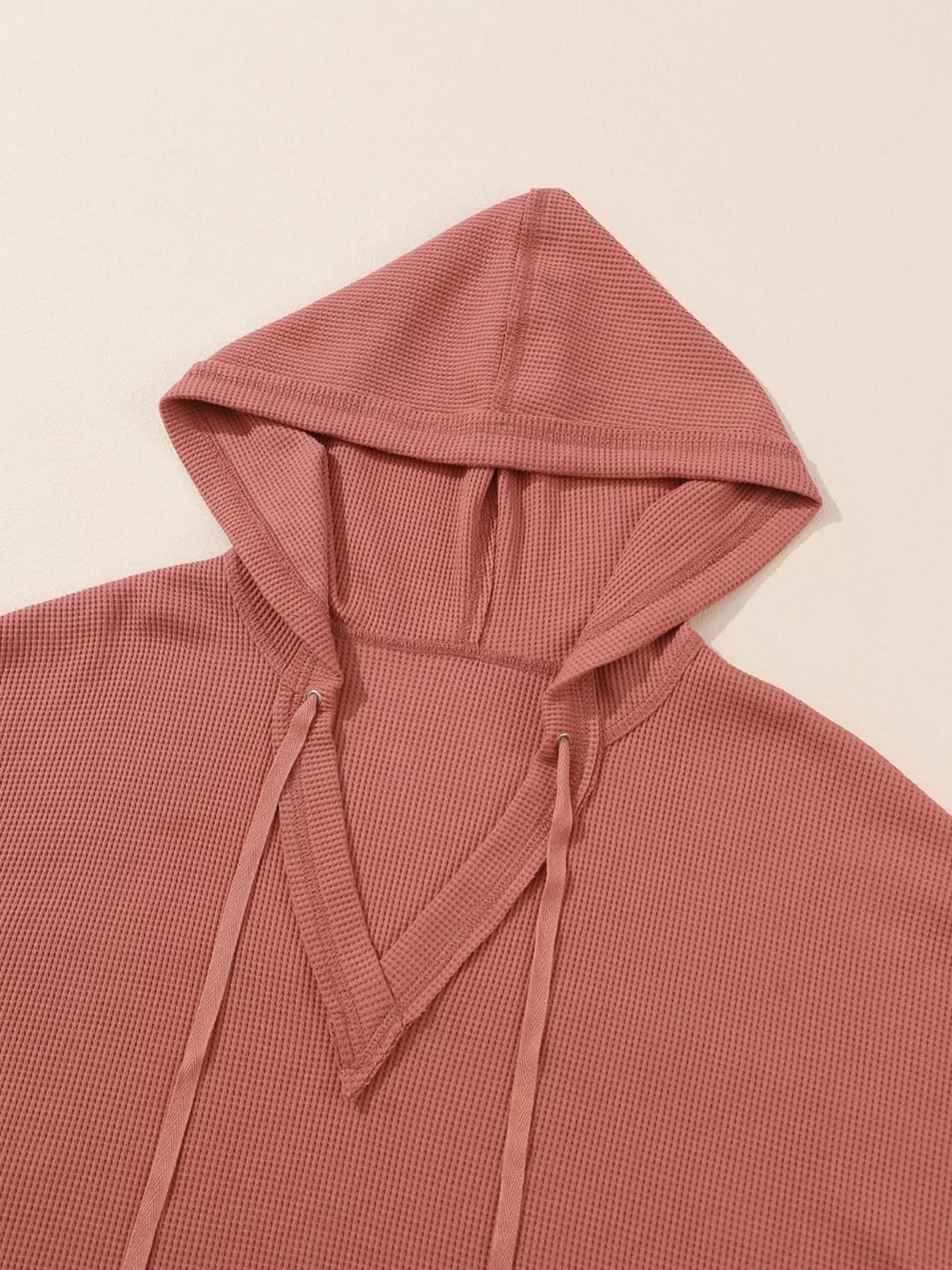 Drawstring V-Neck Waffle Knit Casual Hoodie