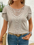 Lace Trimmed Petal Sleeve Casual Top