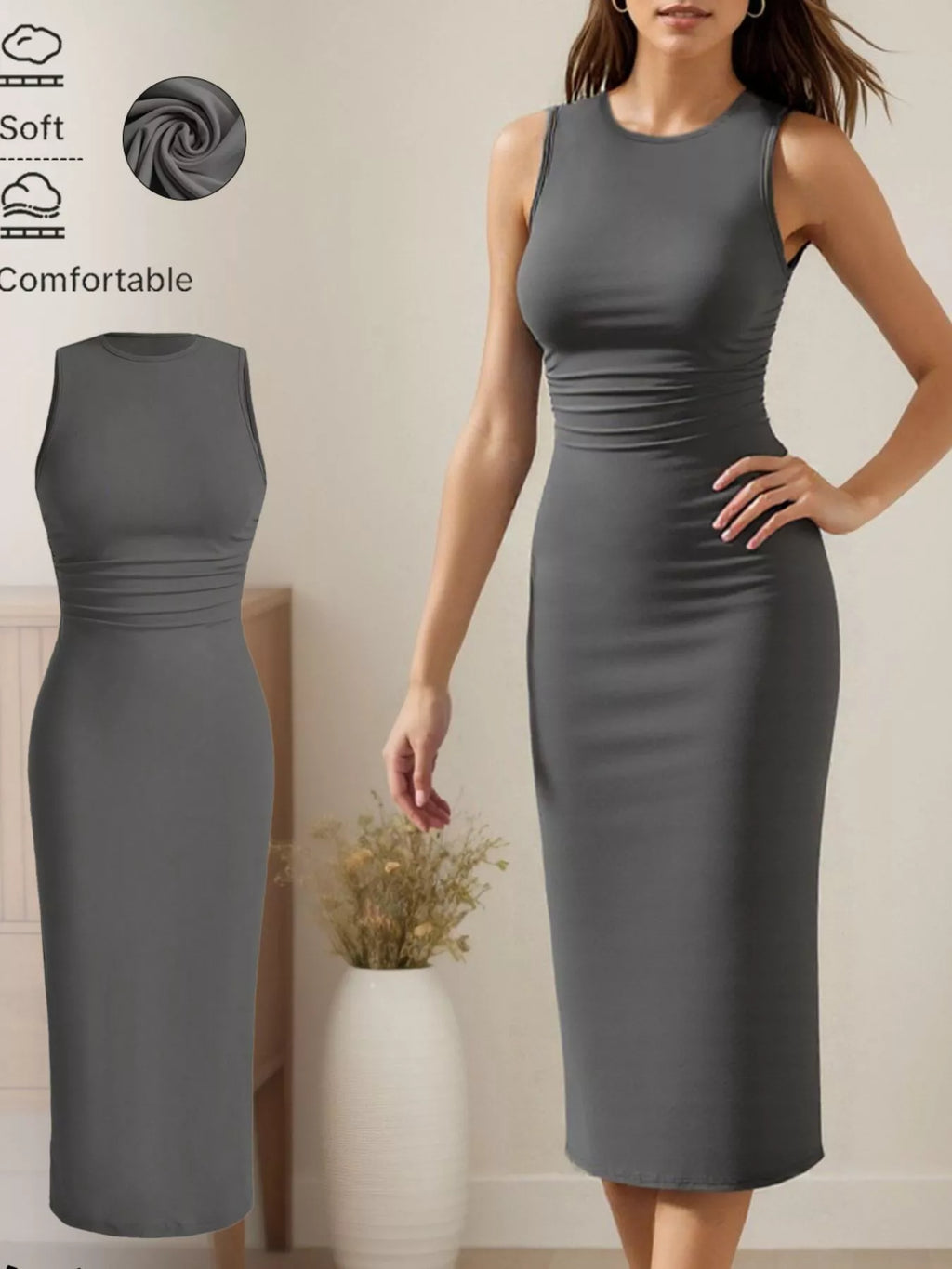 Sleeveless Round Neck Midi Dress