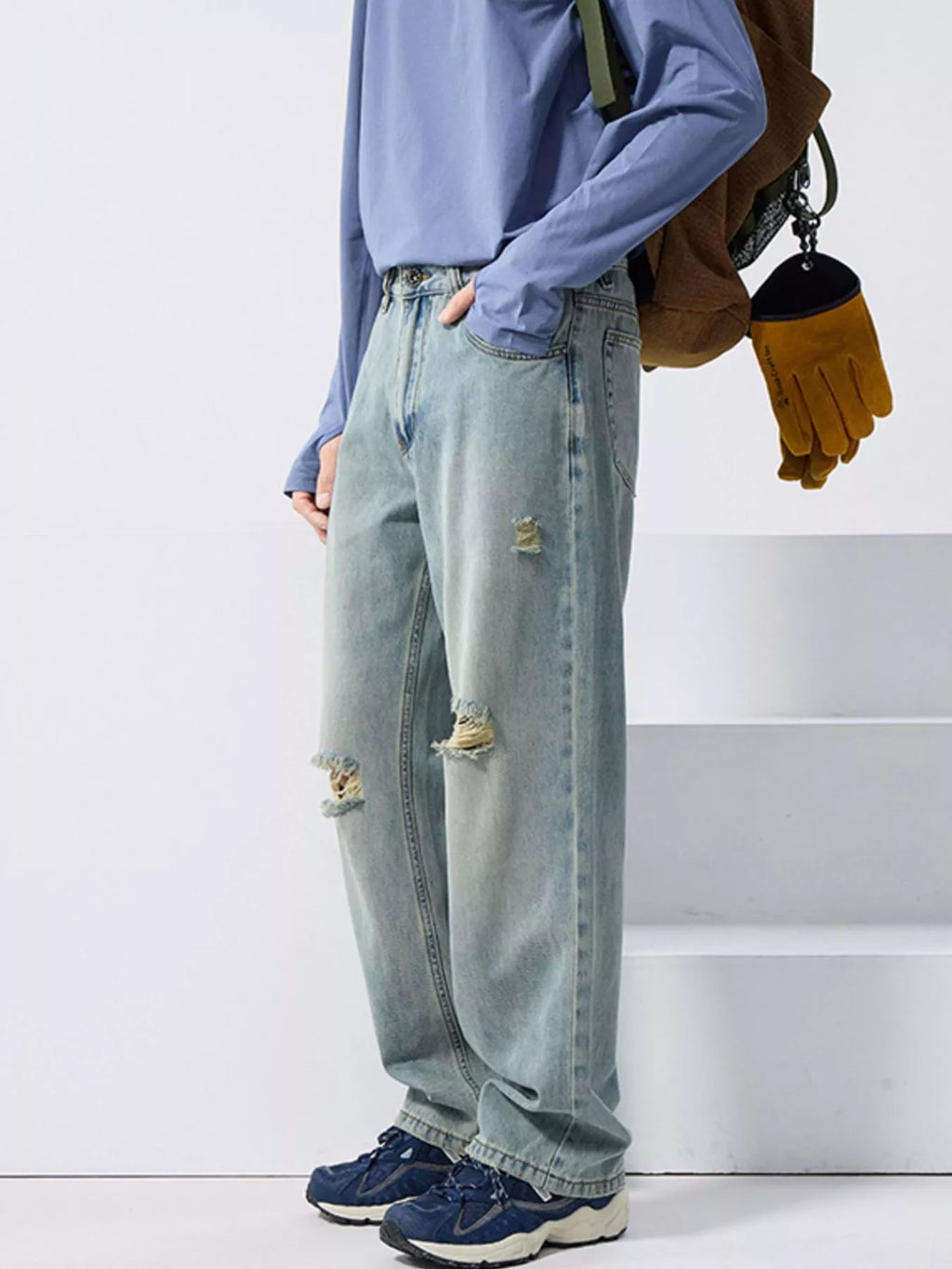 Men's Distressed Wide Leg Jeans