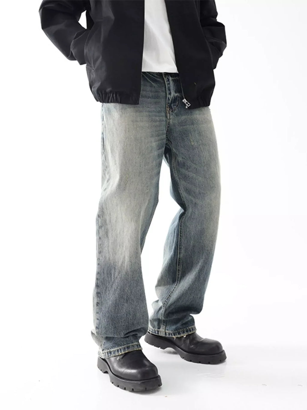 Men's Wash Wide Leg Relaxed Fit Jeans