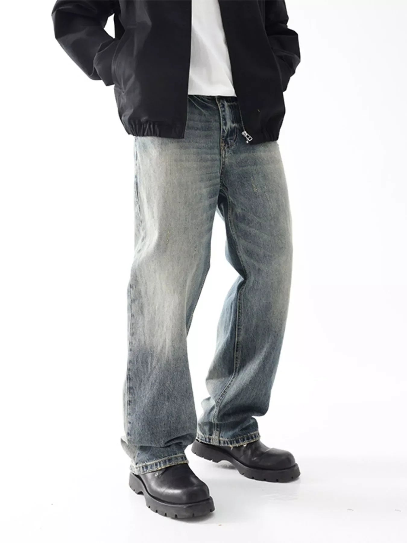 Men's Wash Wide Leg Relaxed Fit Jeans