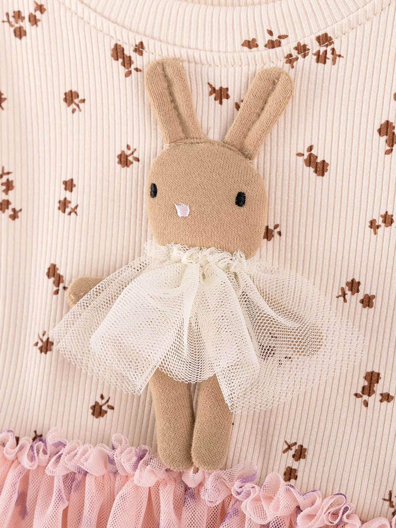 Children's Floral Bunny Applique Tulle Dress