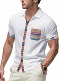 Men's Full Size Short Sleeve Shirt with Colorful Trim Plus Size