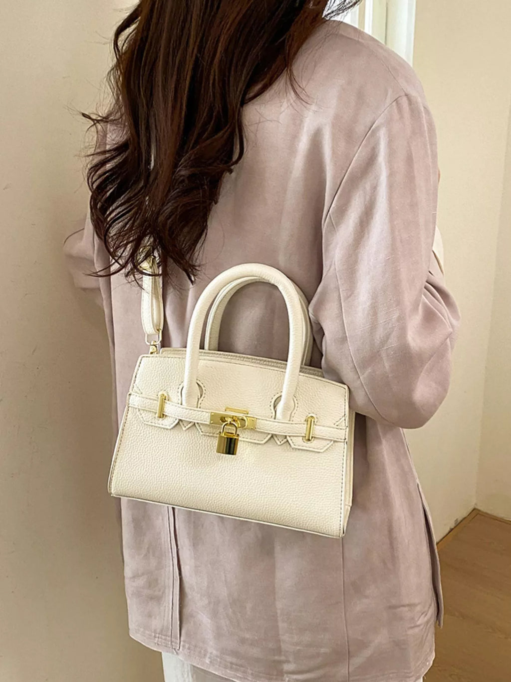Lock Detail Top Handle Crossbody Bag