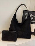 Solid Color Suede Tote Bag