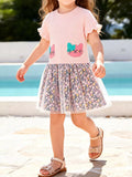 Children's Cat Embroidered Floral Tulle Dress