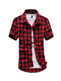 Men's Plus Size Casual Short Sleeve Plaid Shirt
