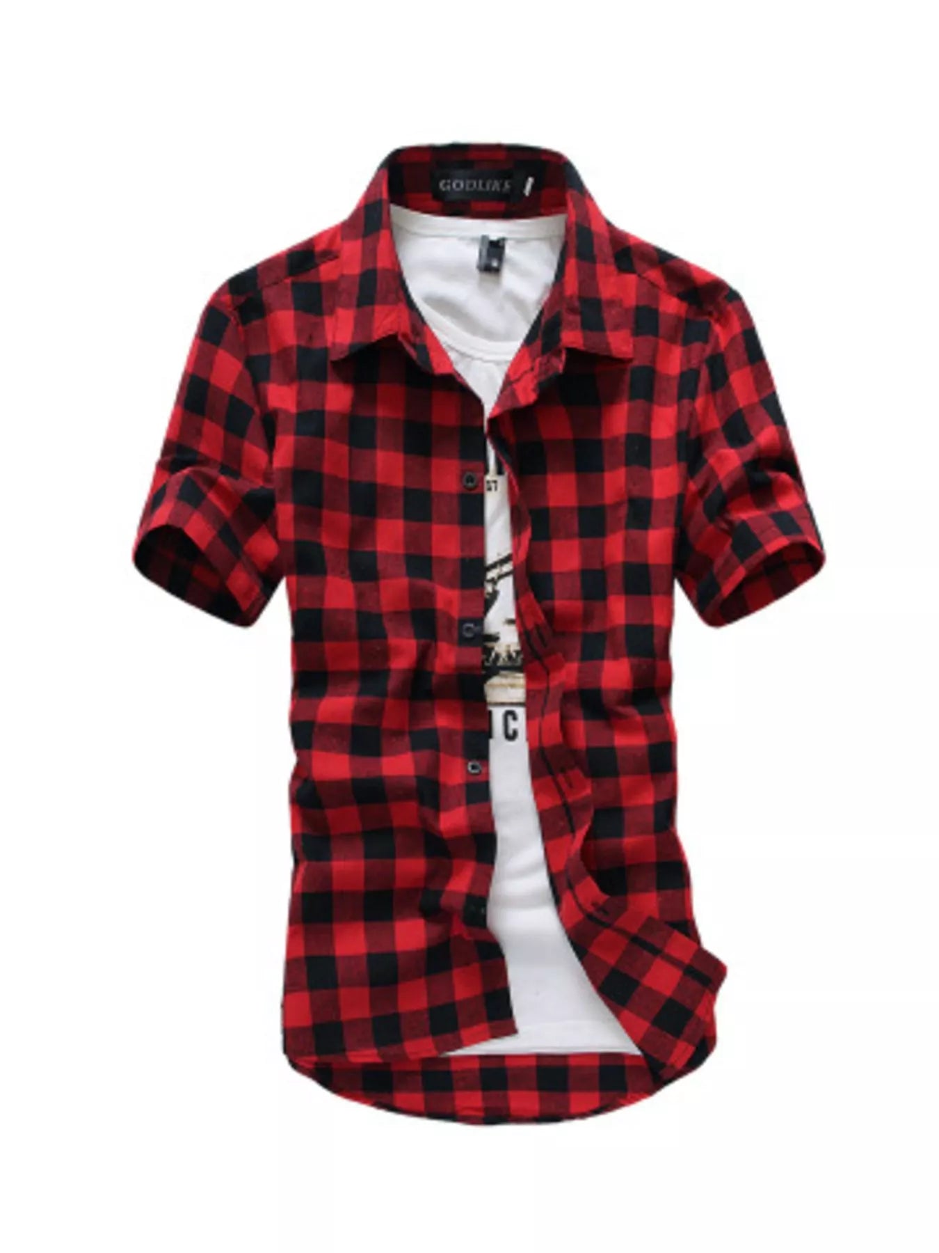 Men's Plus Size Casual Short Sleeve Plaid Shirt