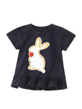 Children's Cute Rabbit Applique Ruffle Hem T-Shirt