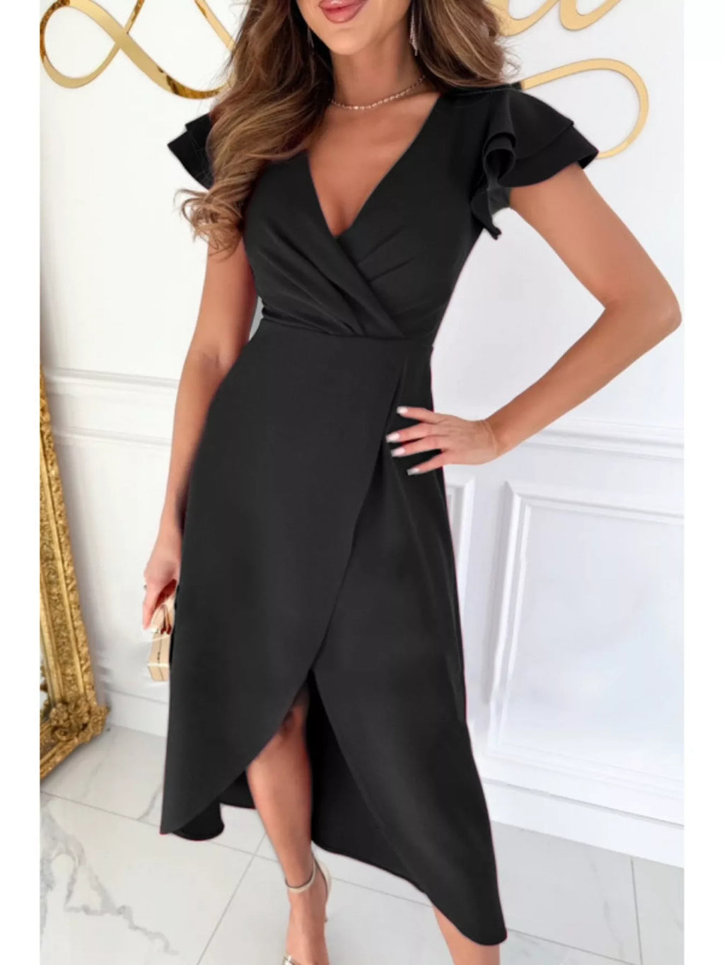 Ruffle Sleeve Wrap Midi Dress